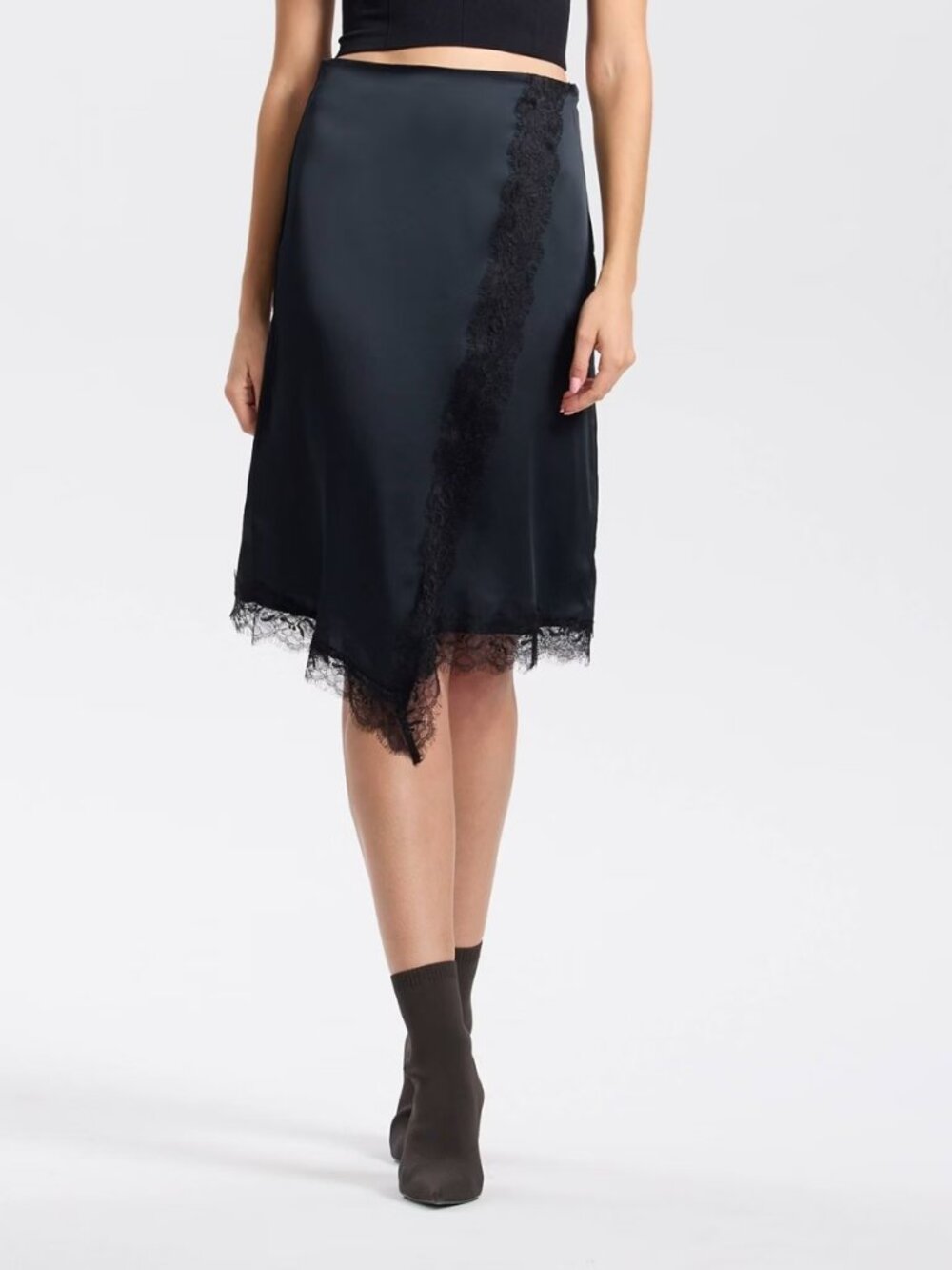 Women's Split Lace Trim A-Line Skirt - A New Day™ Black M